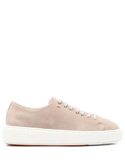 Santoni Beige Leather Sneakers In Grey