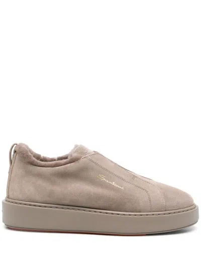 Santoni Suede Sneakers In Neutrals