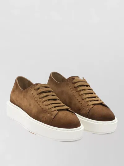 Santoni Suede Sneakers Slip On Contrast Sole Stitching In Brown