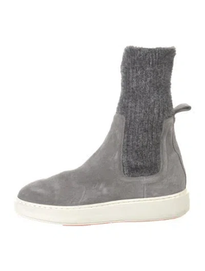 Pre-owned Santoni Suede Sock Boots In Gray
