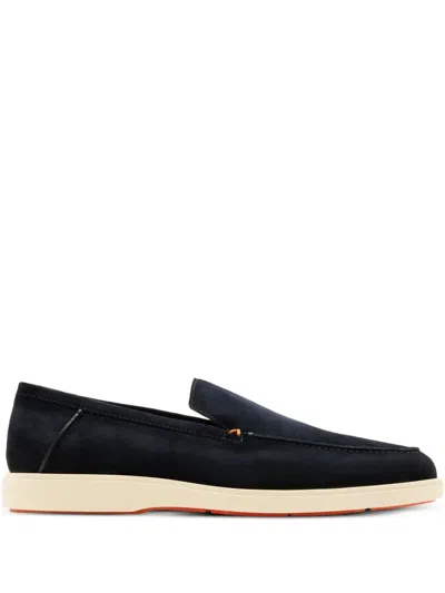 SANTONI SUEDE STITCH DETAIL LOAFERS