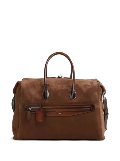 Santoni Suede Tote Bag In Brown