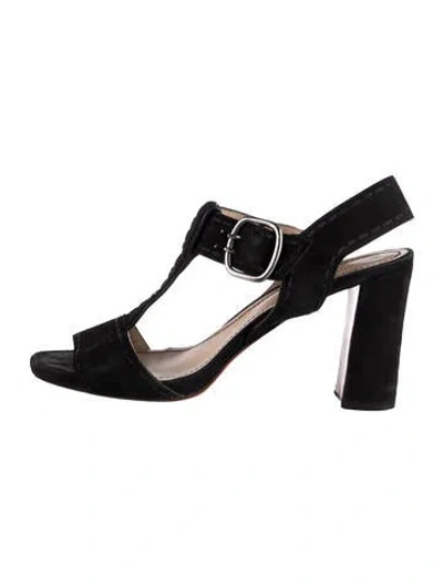 Pre-owned Santoni Suede T-strap Sandals In Black