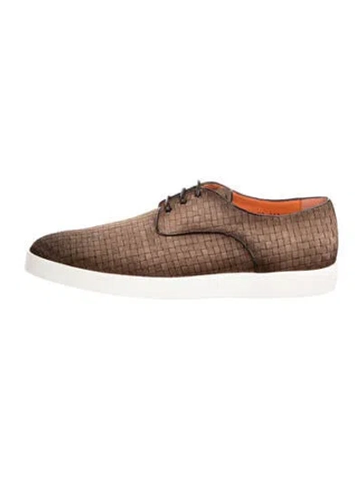 Pre-owned Santoni Suede Tweed Pattern Sneakers W/ Tags In Brown