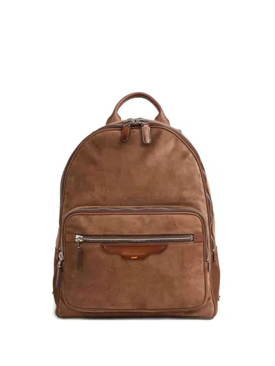 Santoni Suede Zip-fastening Backpack In Brown