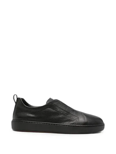 Santoni S-victory Grainy-leather Slip-on Sneakers In Black