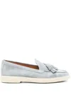 Santoni Tassel-embellished Suede Loafers With Rubber Sole In Blue