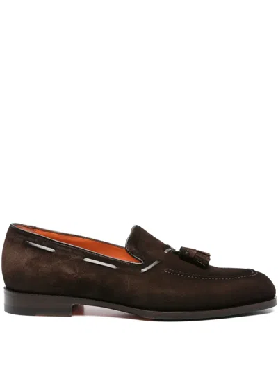 Santoni Tassel-detail Suede Boat Shoes In Brown