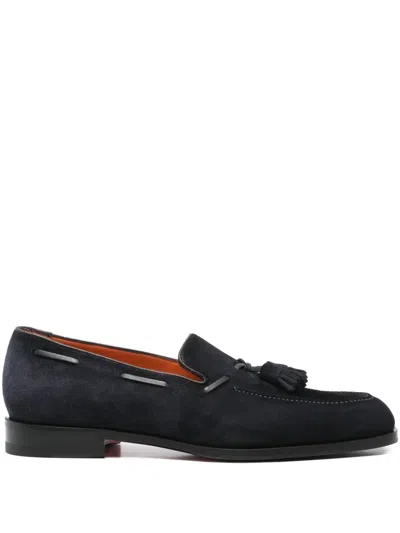 Santoni Tassel-detail Suede Loafers In Blue