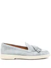 Santoni Tassel-embellished Suede Loafers With Rubber Sole In Blue