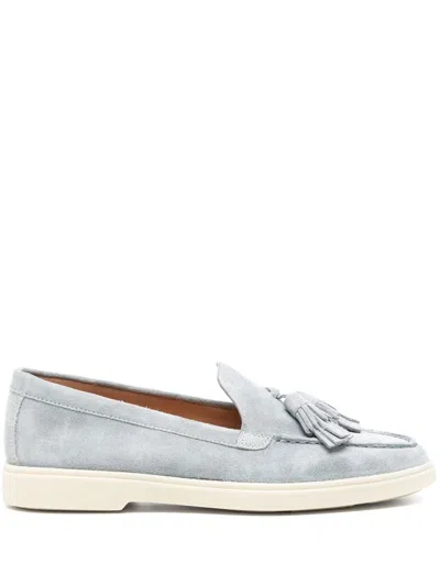 SANTONI TASSEL-EMBELLISHED SUEDE LOAFERS WITH RUBBER SOLE