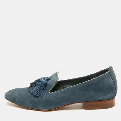 Pre-owned Santoni Tassel Size 36.5 Navy Blue Suede Smoking Slippers