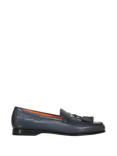 Santoni Tassel-detail Leather Loafers In Blue