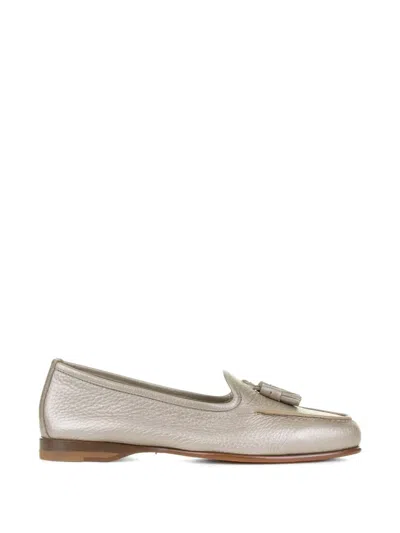 Santoni Leather Moccasin With Tassels In Neutral