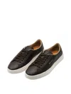 Santoni Tumbled Leather Double Buckle Trainer In Dark Brown