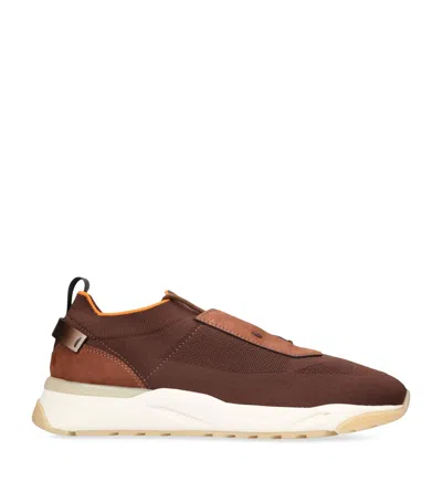 Santoni Technical-knit Runner Sneakers In Brown