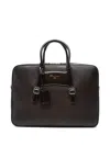 Santoni Textured Leather Briefcase In Brown