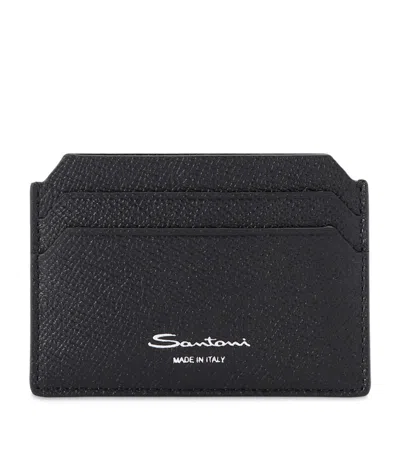 Santoni Textured Leather Card Holder In Black