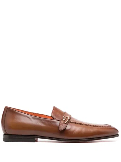 Santoni Tonal Leather Loafers In Braun
