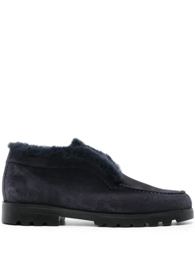 Santoni Tonal-stitching Leather Loafers In Blue