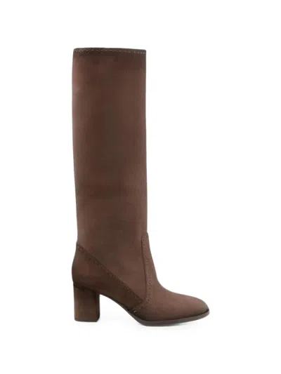 Santoni Topstitched Block-heel Boots In Brown