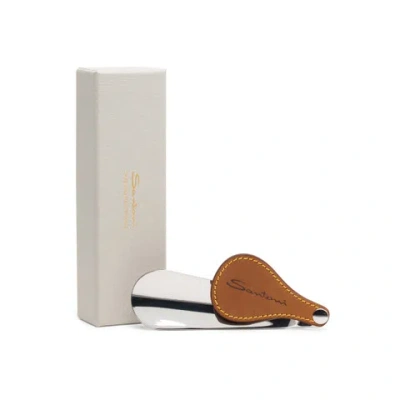 Santoni Travel Shoehorn With Leather Handle Gold