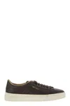 Santoni Tumbled Leather Double Buckle Trainer In Brown