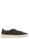 Santoni Tumbled Leather Double Buckle Trainer In Brown