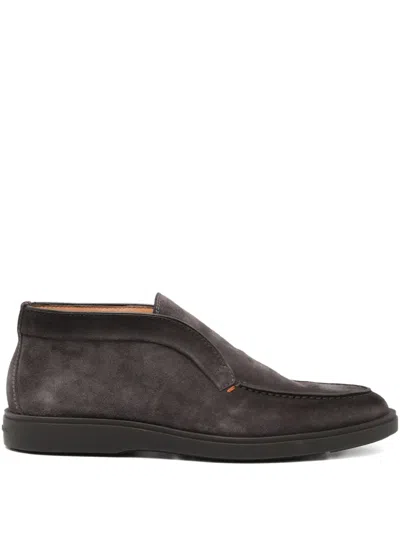 Santoni Tumbled Leather Loafers In Gray
