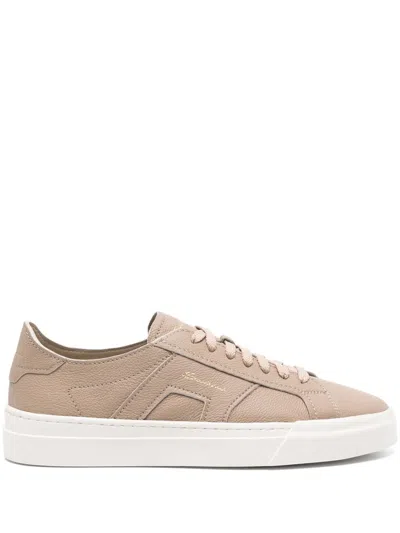 Santoni Tumbled Leather Sneakers In Neutral
