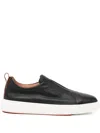 Santoni Tumbled Leather Sneakers In Black