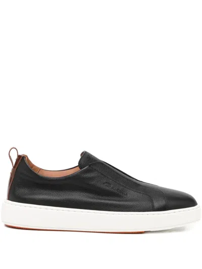 Santoni Tumbled Leather Sneakers In Black