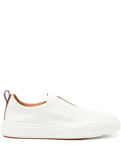 Santoni Slip-on Sneakers With Calf Leather And Durable Rubber Sole In White