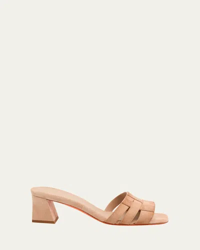 Santoni Venere Caged Suede Block-heel Sandals In Beige