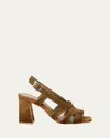 Santoni Venere Caged Suede Block-heel Sandals In Green