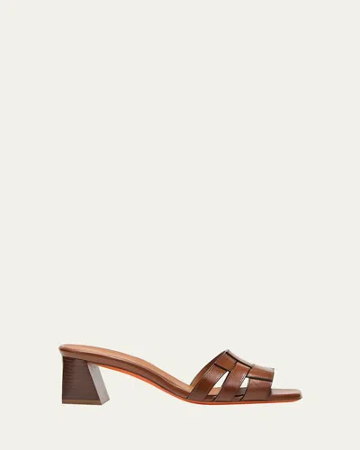 SANTONI VENERE LEATHER BLOCK-HEEL MULE SANDALS