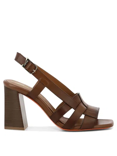 Santoni Stylish Brown Leather Sandals For Women