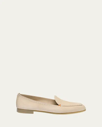 Santoni Vibe Suede Topstitch Easy Loafers In Beige