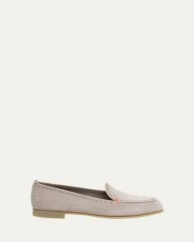 Santoni Vibe Suede Topstitch Easy Loafers In Grey