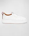 Santoni Leather Slip On Sneakers In White