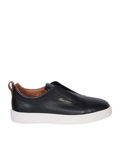 Santoni Victor Leather Slip-on Black Sneakers