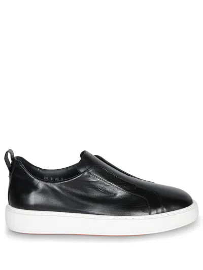 Santoni Victory Black Leather Sneakers
