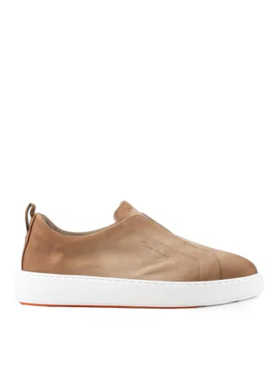 Santoni Victory-fehu59 Laceless Sneakers In Leather In Sand