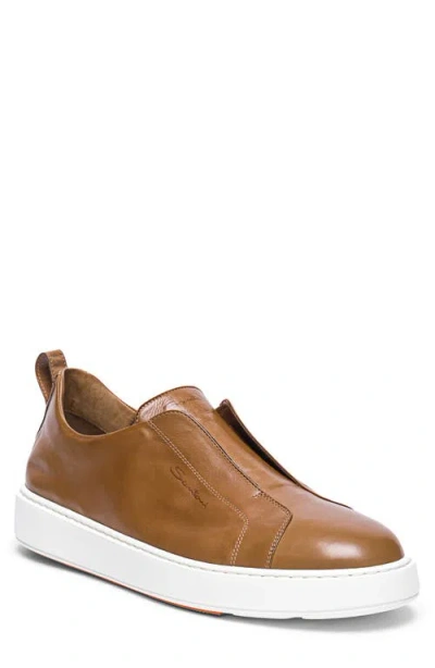 Santoni Victory Laceless Slip-on Sneaker In Brown