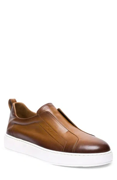 Santoni Victory Laceless Slip-on Sneaker In Brown