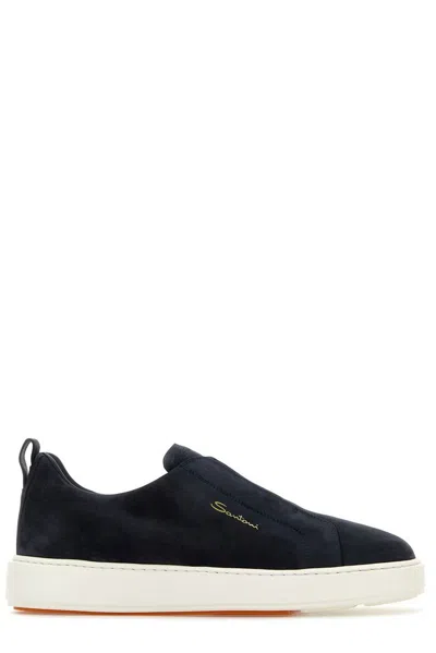 Santoni Victory Logo-printed Slip-on Sneakers In Blue