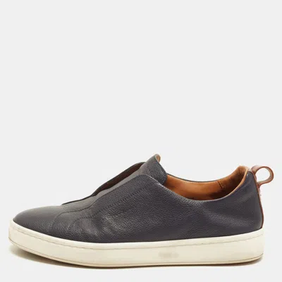 Pre-owned Santoni Victory Size 41.5 Navy Blue Leather Slip On Sneakers