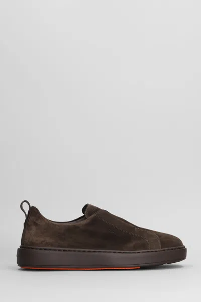 Santoni Victory Sneakers In Brown Suede