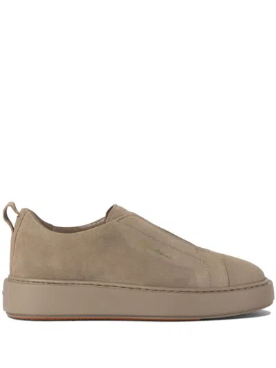 Santoni Slip-on Suede Sneakers With Fur In Brown