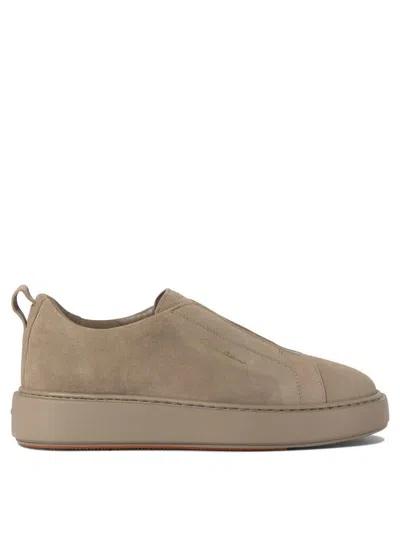 Santoni Elegant Suede Slip-on Sneakers In Beige